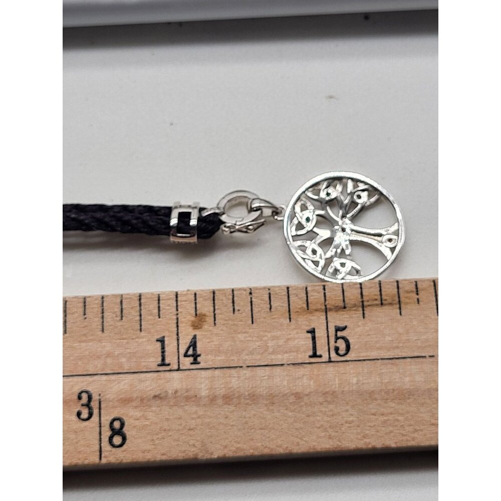 Sterling Silver 925 Tree of Life Pendant Necklace on Black Adjustable Rope - Picture 9 of 9